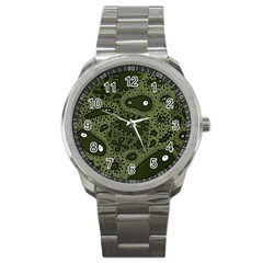 Green Bacteria Digital Wallpaper Eyes Look Biology Pattern Sport Metal Watch by danenraven