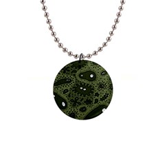 Green Bacteria Digital Wallpaper Eyes Look Biology Pattern 1  Button Necklace by danenraven