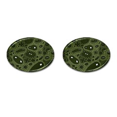 Green Bacteria Digital Wallpaper Eyes Look Biology Pattern Cufflinks (oval) by danenraven