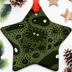 Green Bacteria Digital Wallpaper Eyes Look Biology Pattern Star Ornament (two Sides)