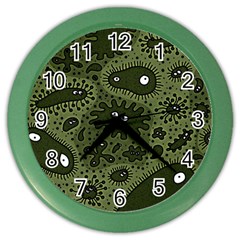 Green Bacteria Digital Wallpaper Eyes Look Biology Pattern Color Wall Clock by danenraven