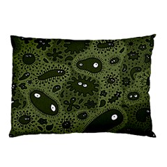 Green Bacteria Digital Wallpaper Eyes Look Biology Pattern Pillow Case by danenraven