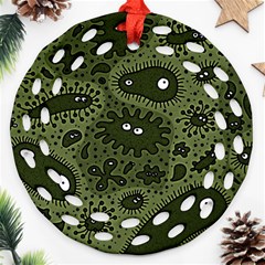 Green Bacteria Digital Wallpaper Eyes Look Biology Pattern Round Filigree Ornament (two Sides) by danenraven