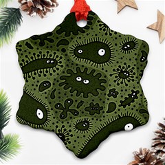 Green Bacteria Digital Wallpaper Eyes Look Biology Pattern Snowflake Ornament (two Sides) by danenraven