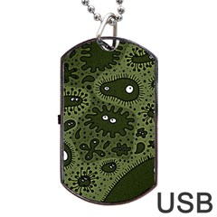 Green Bacteria Digital Wallpaper Eyes Look Biology Pattern Dog Tag Usb Flash (two Sides) by danenraven