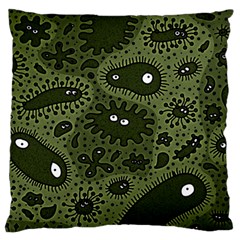 Green Bacteria Digital Wallpaper Eyes Look Biology Pattern Large Flano Cushion Case (two Sides) by danenraven