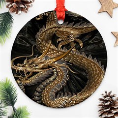 Gold And Silver Dragon Illustration Chinese Dragon Animal Ornament (Round)