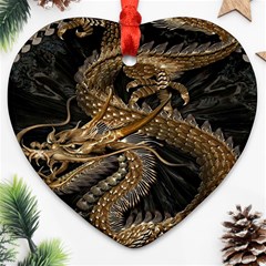 Gold And Silver Dragon Illustration Chinese Dragon Animal Ornament (heart) by danenraven