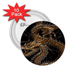 Gold And Silver Dragon Illustration Chinese Dragon Animal 2.25  Buttons (10 pack) 