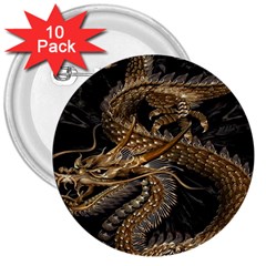 Gold And Silver Dragon Illustration Chinese Dragon Animal 3  Buttons (10 pack) 