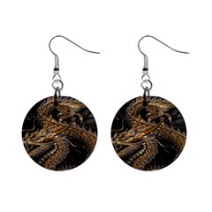 Gold And Silver Dragon Illustration Chinese Dragon Animal Mini Button Earrings