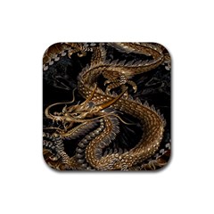 Gold And Silver Dragon Illustration Chinese Dragon Animal Rubber Coaster (square) by danenraven