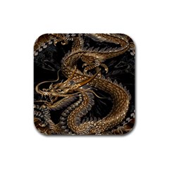 Gold And Silver Dragon Illustration Chinese Dragon Animal Rubber Square Coaster (4 Pack) by danenraven