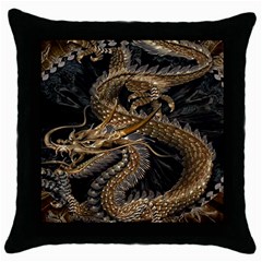 Gold And Silver Dragon Illustration Chinese Dragon Animal Throw Pillow Case (black) by danenraven