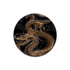 Gold And Silver Dragon Illustration Chinese Dragon Animal Rubber Coaster (round) by danenraven