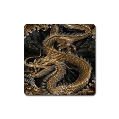 Gold And Silver Dragon Illustration Chinese Dragon Animal Square Magnet by danenraven