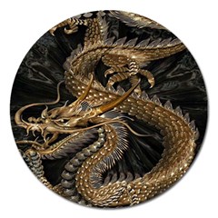 Gold And Silver Dragon Illustration Chinese Dragon Animal Magnet 5  (Round)