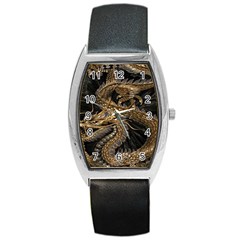 Gold And Silver Dragon Illustration Chinese Dragon Animal Barrel Style Metal Watch by danenraven