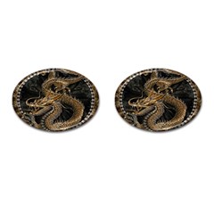 Gold And Silver Dragon Illustration Chinese Dragon Animal Cufflinks (Oval)