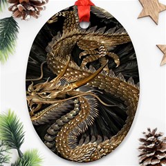 Gold And Silver Dragon Illustration Chinese Dragon Animal Oval Ornament (two Sides) by danenraven