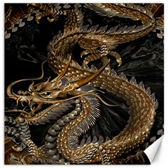 Gold And Silver Dragon Illustration Chinese Dragon Animal Canvas 12  X 12  by danenraven