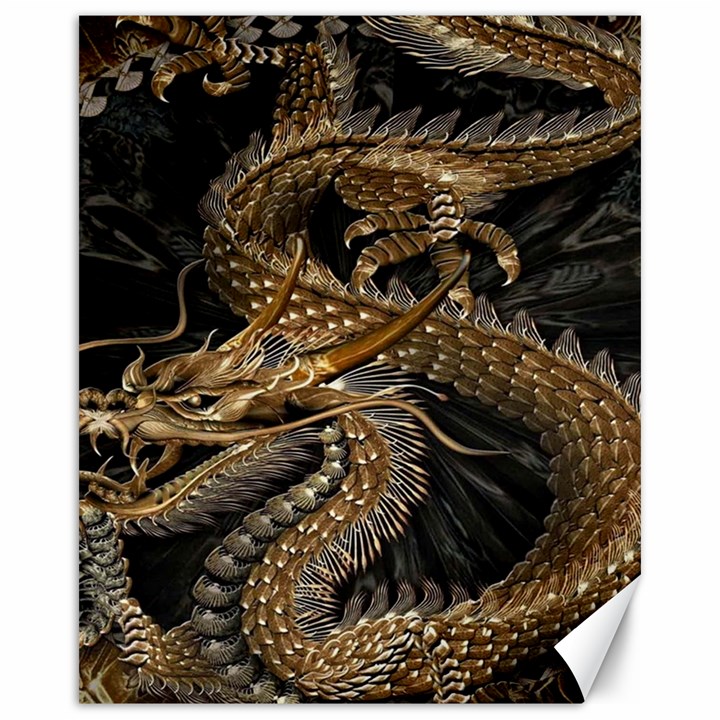 Gold And Silver Dragon Illustration Chinese Dragon Animal Canvas 16  x 20 