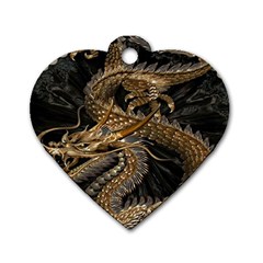 Gold And Silver Dragon Illustration Chinese Dragon Animal Dog Tag Heart (two Sides) by danenraven