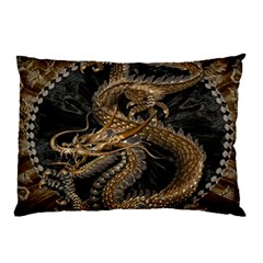 Gold And Silver Dragon Illustration Chinese Dragon Animal Pillow Case by danenraven