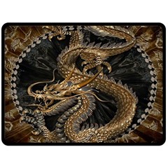 Gold And Silver Dragon Illustration Chinese Dragon Animal Fleece Blanket (Large) 