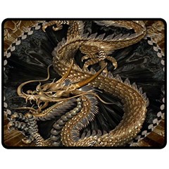 Gold And Silver Dragon Illustration Chinese Dragon Animal Fleece Blanket (Medium) 