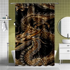 Gold And Silver Dragon Illustration Chinese Dragon Animal Shower Curtain 48  x 72  (Small) 