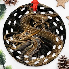 Gold And Silver Dragon Illustration Chinese Dragon Animal Ornament (Round Filigree)