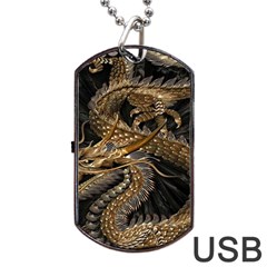 Gold And Silver Dragon Illustration Chinese Dragon Animal Dog Tag USB Flash (One Side)