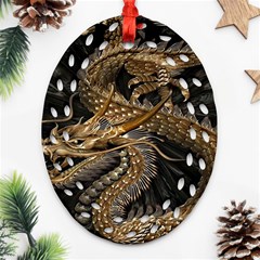 Gold And Silver Dragon Illustration Chinese Dragon Animal Ornament (Oval Filigree)