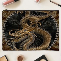 Gold And Silver Dragon Illustration Chinese Dragon Animal Cosmetic Bag (XXXL)