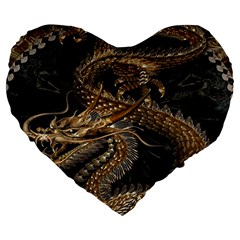 Gold And Silver Dragon Illustration Chinese Dragon Animal Large 19  Premium Heart Shape Cushions