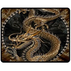 Gold And Silver Dragon Illustration Chinese Dragon Animal Double Sided Fleece Blanket (medium)  by danenraven