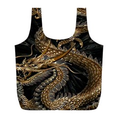 Gold And Silver Dragon Illustration Chinese Dragon Animal Full Print Recycle Bag (l) by danenraven