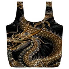 Gold And Silver Dragon Illustration Chinese Dragon Animal Full Print Recycle Bag (XL)