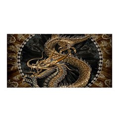 Gold And Silver Dragon Illustration Chinese Dragon Animal Satin Wrap 35  X 70  by danenraven