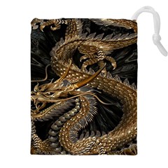 Gold And Silver Dragon Illustration Chinese Dragon Animal Drawstring Pouch (5xl) by danenraven