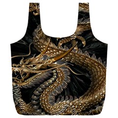 Gold And Silver Dragon Illustration Chinese Dragon Animal Full Print Recycle Bag (xxl) by danenraven