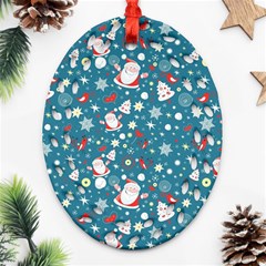 Santa Claus Illustration  Background Oval Filigree Ornament (two Sides)