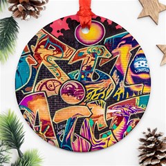 Doodle Wallpaper Texture Grafiti Multi Colored Art Ornament (Round)