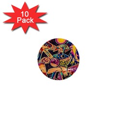 Doodle Wallpaper Texture Grafiti Multi Colored Art 1  Mini Buttons (10 pack) 