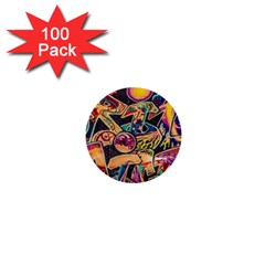 Doodle Wallpaper Texture Grafiti Multi Colored Art 1  Mini Buttons (100 pack) 