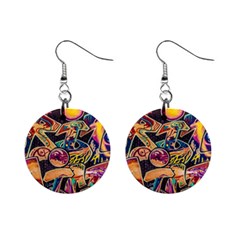 Doodle Wallpaper Texture Grafiti Multi Colored Art Mini Button Earrings