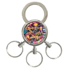 Doodle Wallpaper Texture Grafiti Multi Colored Art 3-Ring Key Chain