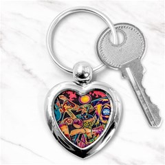 Doodle Wallpaper Texture Grafiti Multi Colored Art Key Chain (heart) by danenraven