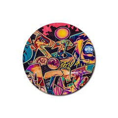 Doodle Wallpaper Texture Grafiti Multi Colored Art Rubber Round Coaster (4 Pack) by danenraven